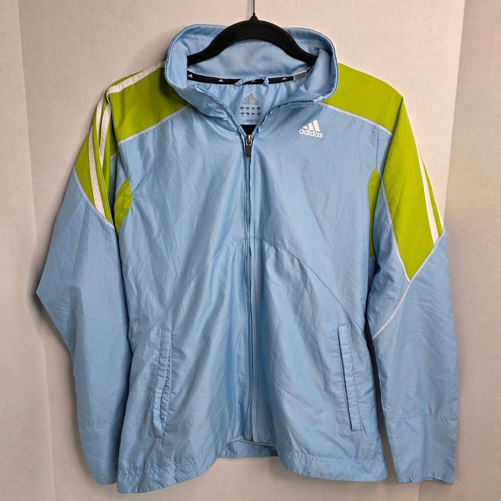 Adidas, Sky Blue and Lime Green Windbreaker work out jacket, Women's , Small